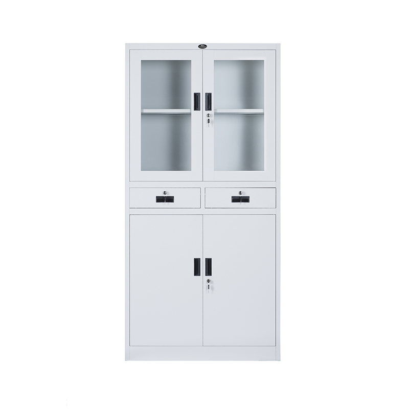 Steel KD Structure Glass Door Cabinet With 2 Drawers