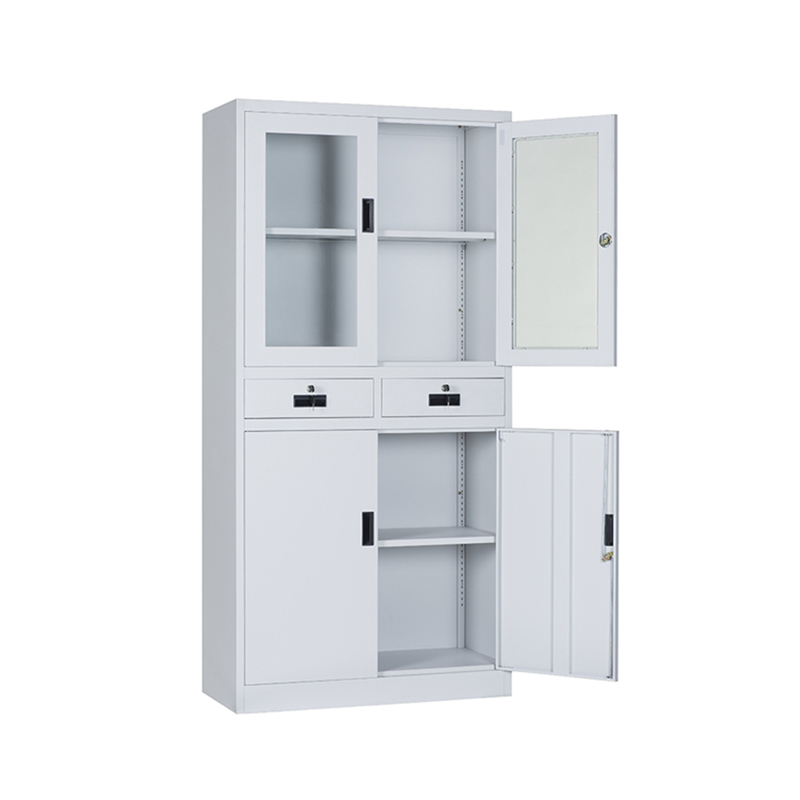 Steel KD Structure Glass Door Cabinet With 2 Drawers