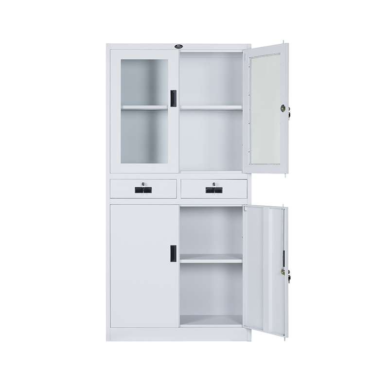 Steel KD Structure Glass Door Cabinet With 2 Drawers